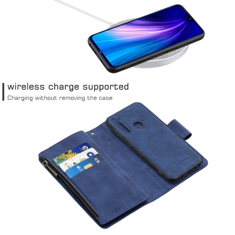 For Xiaomi Redmi Note 8T Skin Feel Detachable Magnetic Zipper Horizontal Flip PU Leather Case with Multi-Card Slots & Holder & Wallet & Photo Frame & Lanyard