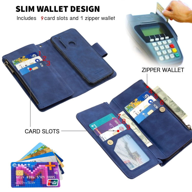 For Xiaomi Redmi Note 8T Skin Feel Detachable Magnetic Zipper Horizontal Flip PU Leather Case with Multi-Card Slots & Holder & Wallet & Photo Frame & Lanyard