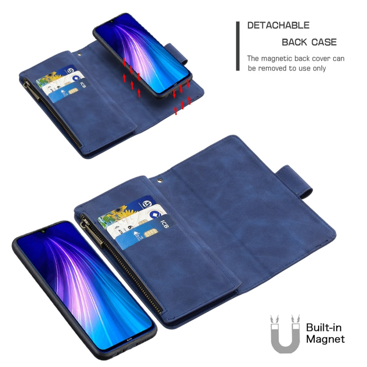 For Xiaomi Redmi Note 8T Skin Feel Detachable Magnetic Zipper Horizontal Flip PU Leather Case with Multi-Card Slots & Holder & Wallet & Photo Frame & Lanyard