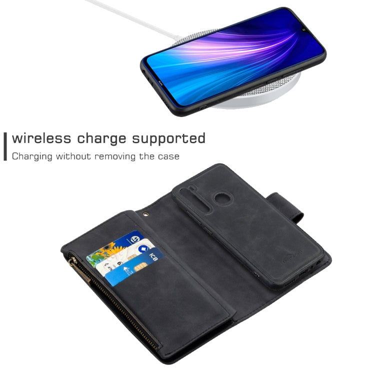For Xiaomi Redmi Note 8T Skin Feel Detachable Magnetic Zipper Horizontal Flip PU Leather Case with Multi-Card Slots & Holder & Wallet & Photo Frame & Lanyard