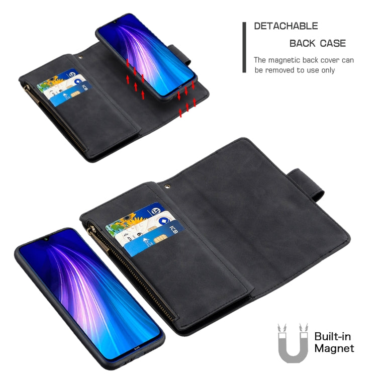 For Xiaomi Redmi Note 8T Skin Feel Detachable Magnetic Zipper Horizontal Flip PU Leather Case with Multi-Card Slots & Holder & Wallet & Photo Frame & Lanyard