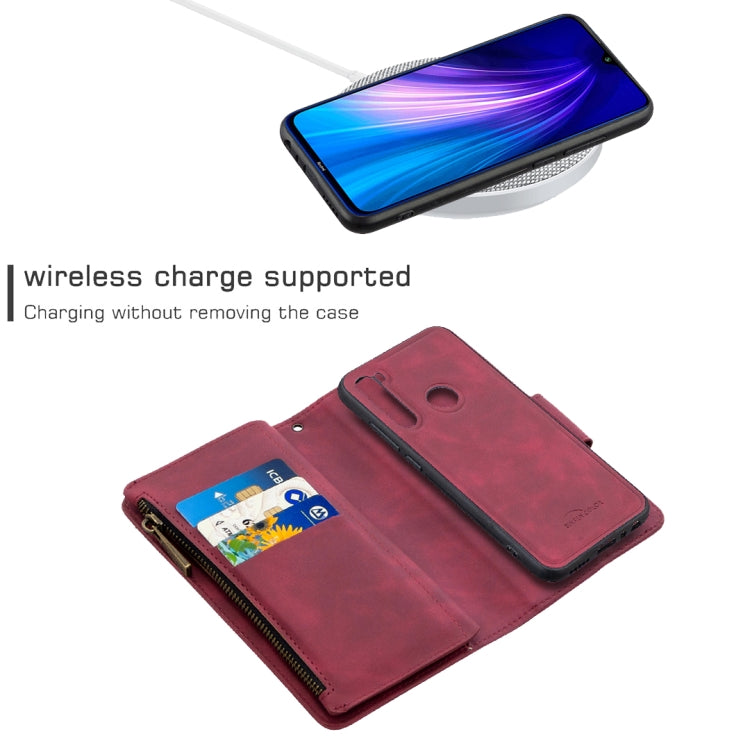 For Xiaomi Redmi Note 8T Skin Feel Detachable Magnetic Zipper Horizontal Flip PU Leather Case with Multi-Card Slots & Holder & Wallet & Photo Frame & Lanyard