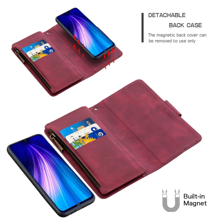 For Xiaomi Redmi Note 8T Skin Feel Detachable Magnetic Zipper Horizontal Flip PU Leather Case with Multi-Card Slots & Holder & Wallet & Photo Frame & Lanyard