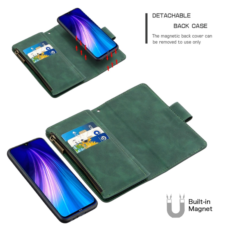 For Xiaomi Redmi Note 8T Skin Feel Detachable Magnetic Zipper Horizontal Flip PU Leather Case with Multi-Card Slots & Holder & Wallet & Photo Frame & Lanyard