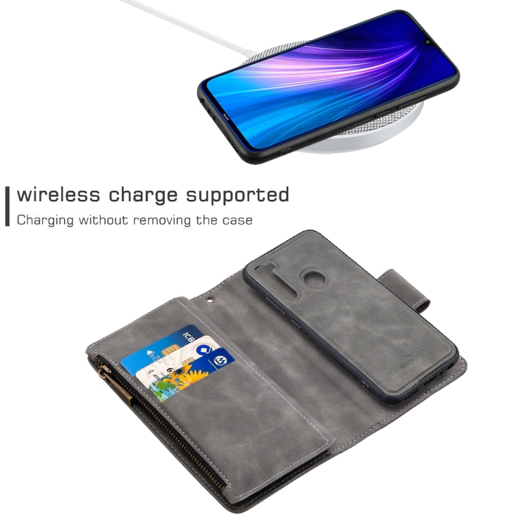 For Xiaomi Redmi Note 8T Skin Feel Detachable Magnetic Zipper Horizontal Flip PU Leather Case with Multi-Card Slots & Holder & Wallet & Photo Frame & Lanyard