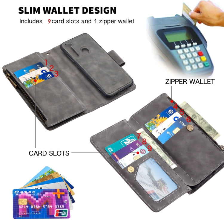 For Xiaomi Redmi Note 8T Skin Feel Detachable Magnetic Zipper Horizontal Flip PU Leather Case with Multi-Card Slots & Holder & Wallet & Photo Frame & Lanyard