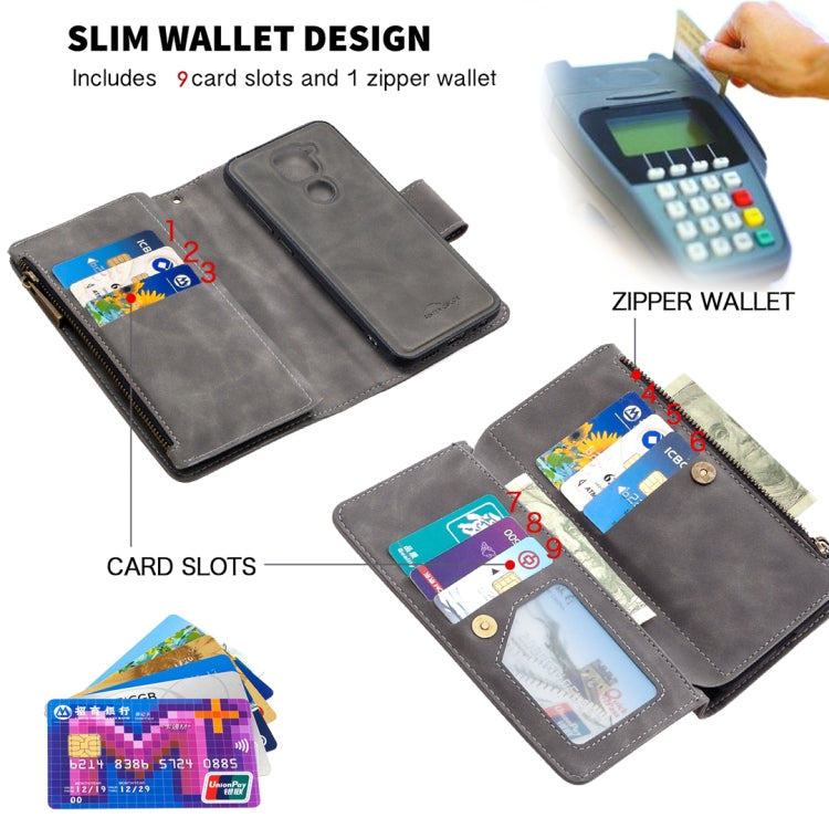 For Xiaomi Redmi Note 9 Skin Feel Detachable Magnetic Zipper Horizontal Flip PU Leather Case with Multi-Card Slots & Holder & Wallet & Photo Frame & Lanyard