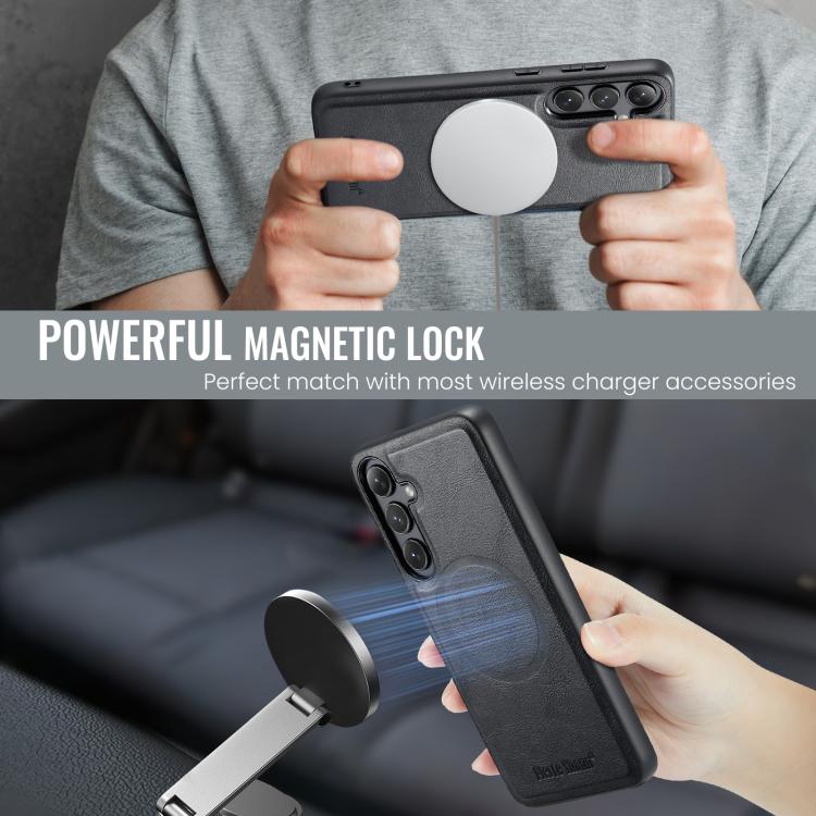 For Samsung Galaxy S25 5G Fierre Shann FS-027 Cowhide Texture MagSafe Magnetic Phone Case