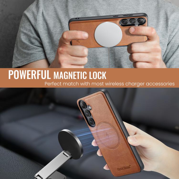 For Samsung Galaxy S25 5G Fierre Shann FS-027 Cowhide Texture MagSafe Magnetic Phone Case