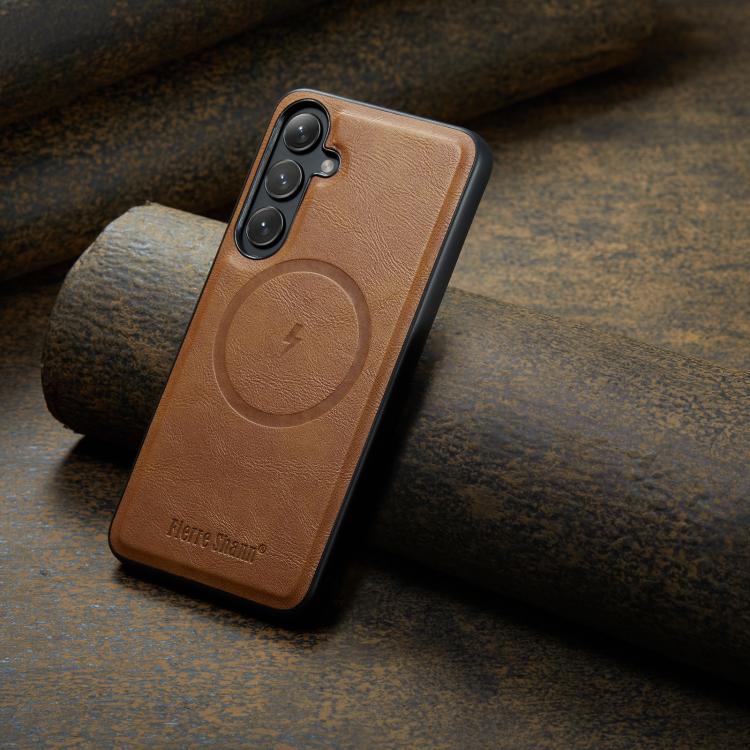 For Samsung Galaxy S24 FE 5G Fierre Shann FS-027 Cowhide Texture MagSafe Magnetic Phone Case