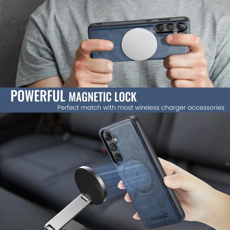 For Samsung Galaxy S24 FE 5G Fierre Shann FS-027 Cowhide Texture MagSafe Magnetic Phone Case