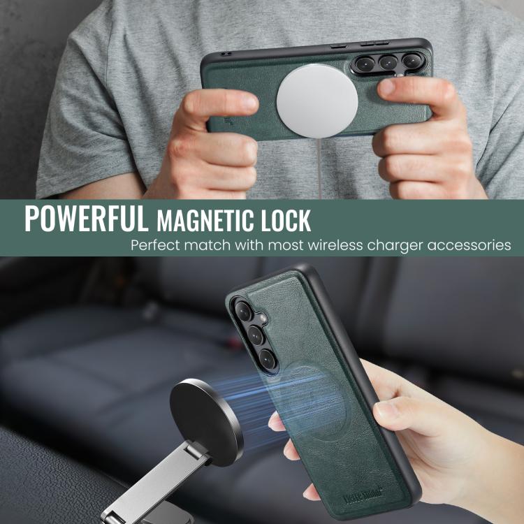 For Samsung Galaxy S24 FE 5G Fierre Shann FS-027 Cowhide Texture MagSafe Magnetic Phone Case