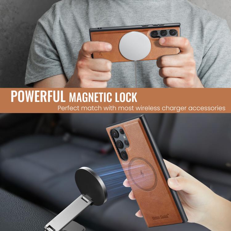 For Samsung Galaxy S25 Ultra 5G Fierre Shann FS-027 Cowhide Texture MagSafe Magnetic Phone Case