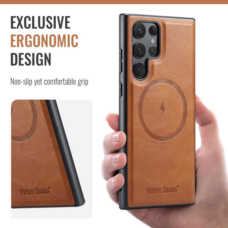 For Samsung Galaxy S25 Ultra 5G Fierre Shann FS-027 Cowhide Texture MagSafe Magnetic Phone Case
