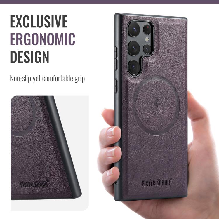 For Samsung Galaxy S25 Ultra 5G Fierre Shann FS-027 Cowhide Texture MagSafe Magnetic Phone Case
