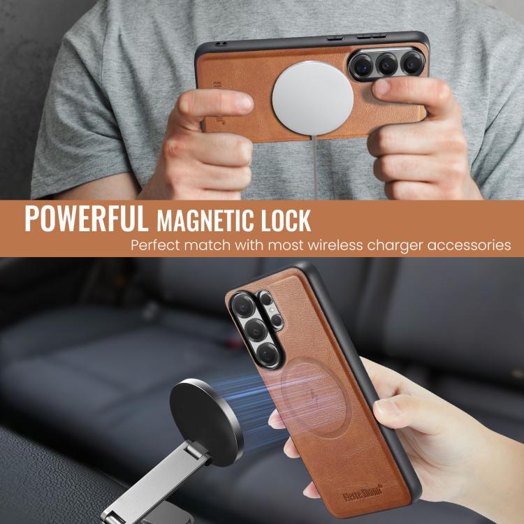 For Samsung Galaxy S26 Ultra 5G Fierre Shann FS-027 Cowhide Texture MagSafe Magnetic Phone Case