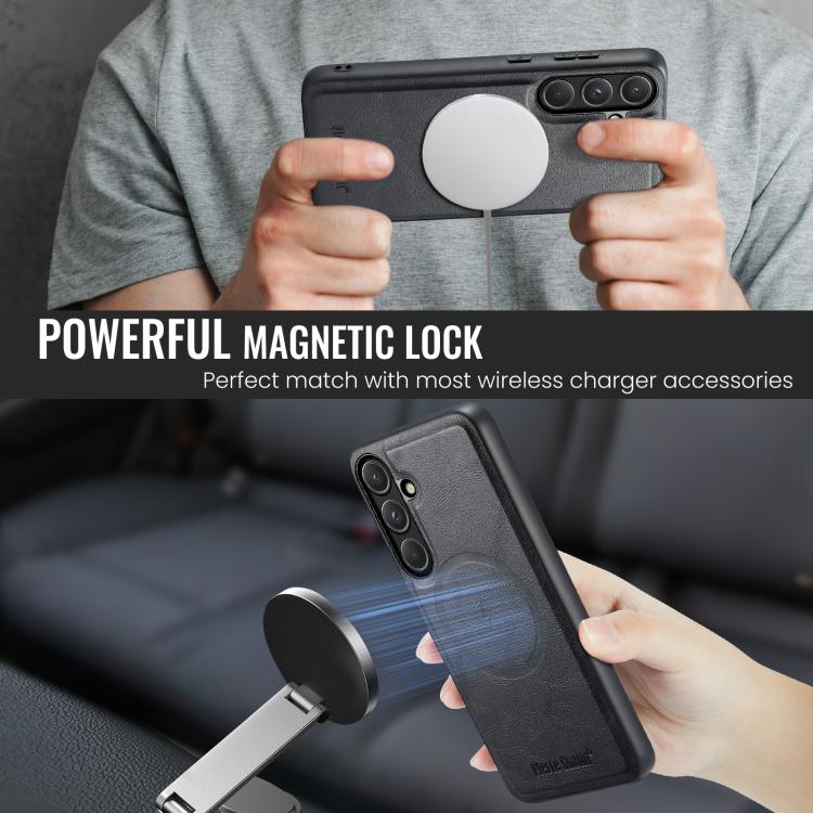 For Samsung Galaxy S26 5G Fierre Shann FS-027 Cowhide Texture MagSafe Magnetic Phone Case