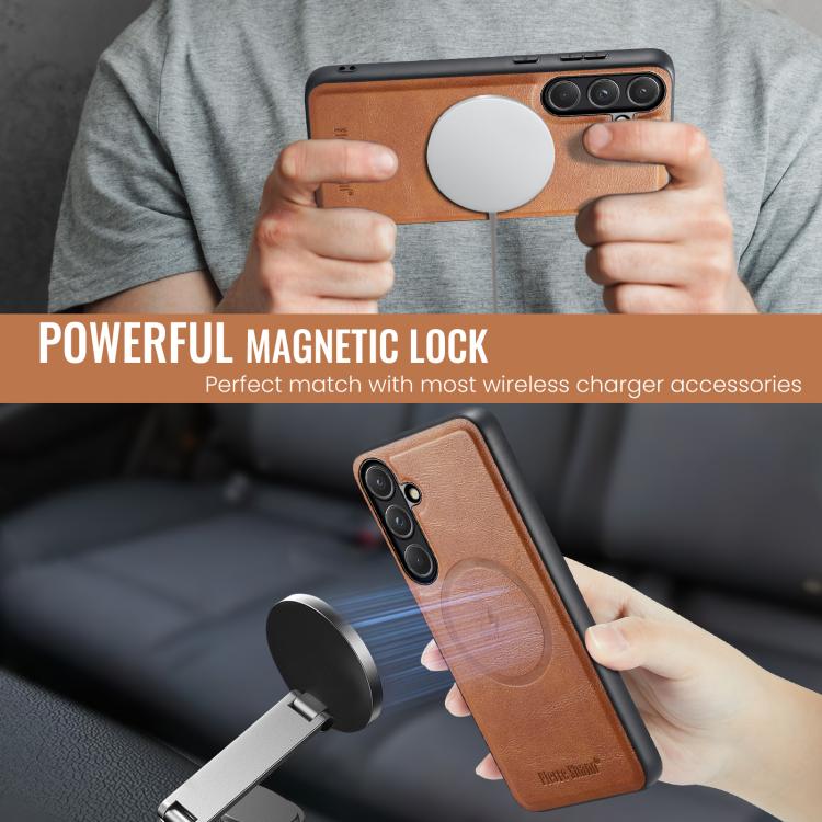 For Samsung Galaxy S26 5G Fierre Shann FS-027 Cowhide Texture MagSafe Magnetic Phone Case