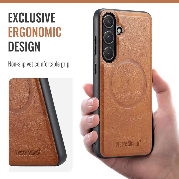 For Samsung Galaxy S26 5G Fierre Shann FS-027 Cowhide Texture MagSafe Magnetic Phone Case