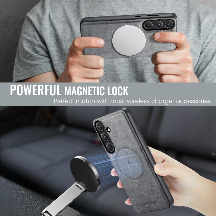 For Samsung Galaxy S26 5G Fierre Shann FS-027 Cowhide Texture MagSafe Magnetic Phone Case