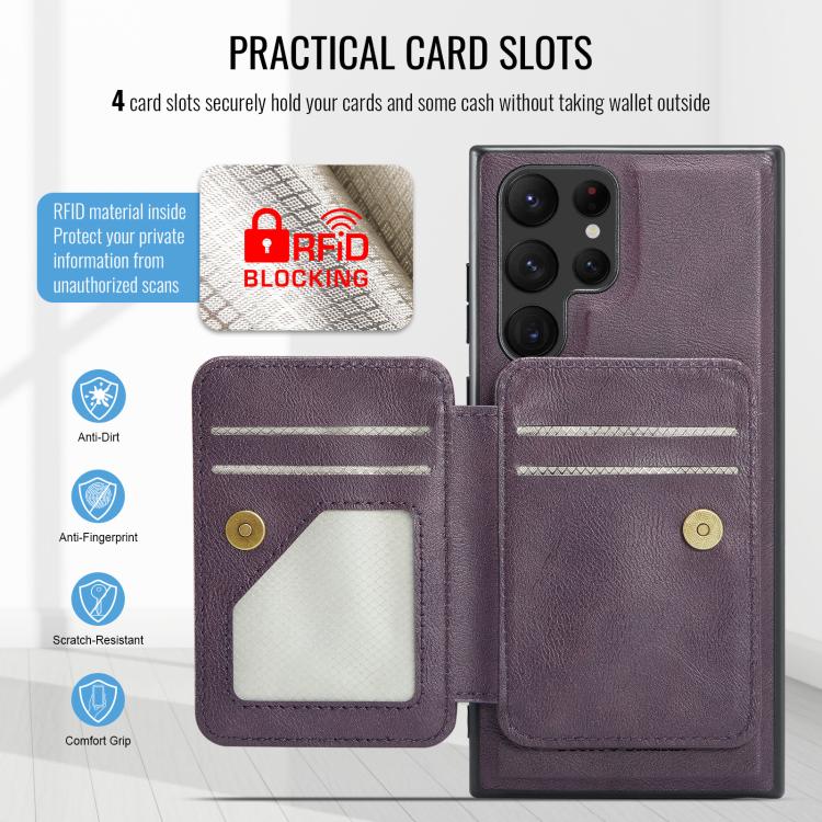 For Samsung Galaxy S25 Ultra 5G Fierre Shann FS028 MagSafe RFID Card Holder Back Phone Case