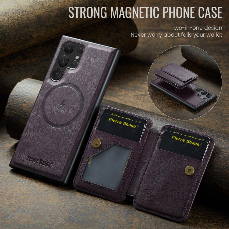 For Samsung Galaxy S25 Ultra 5G Fierre Shann FS028 MagSafe RFID Card Holder Back Phone Case