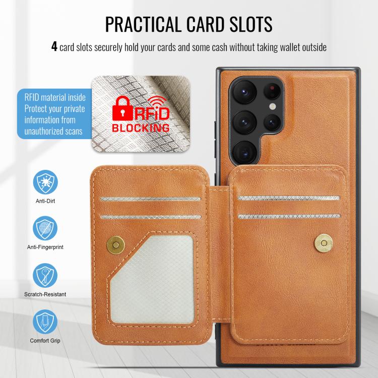 For Samsung Galaxy S25 Ultra 5G Fierre Shann FS028 MagSafe RFID Card Holder Back Phone Case