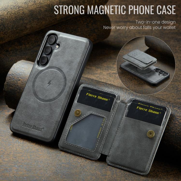 For Samsung Galaxy S25 5G Fierre Shann FS028 MagSafe RFID Card Holder Back Phone Case