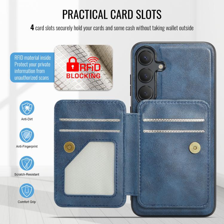 For Samsung Galaxy S25 5G Fierre Shann FS028 MagSafe RFID Card Holder Back Phone Case
