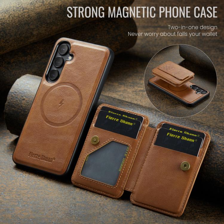 For Samsung Galaxy S25 5G Fierre Shann FS028 MagSafe RFID Card Holder Back Phone Case