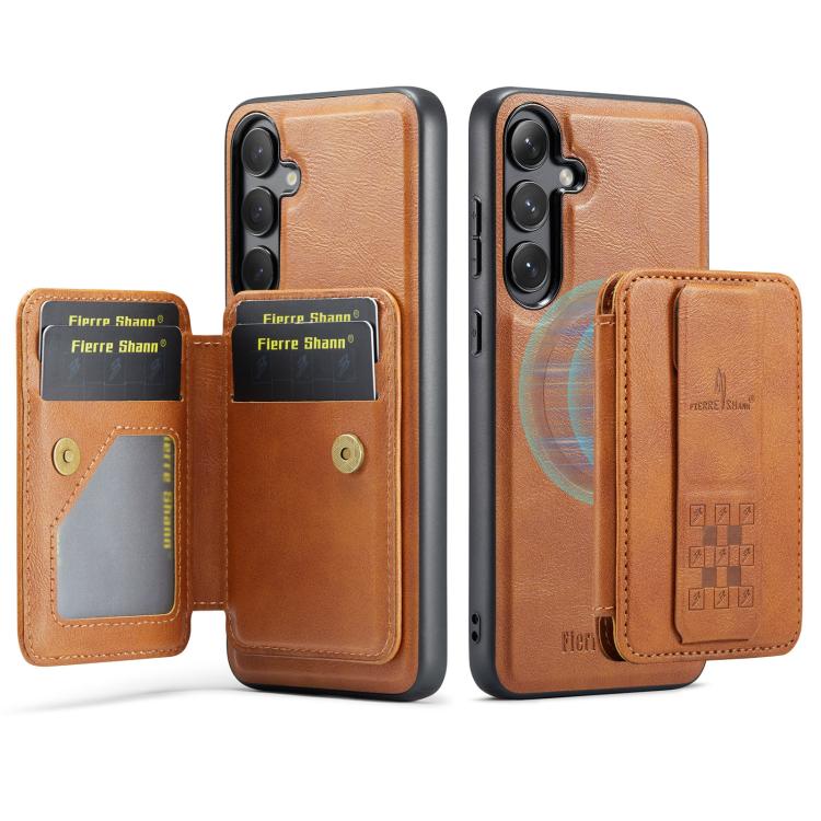 For Samsung Galaxy S24 FE 5G Fierre Shann FS028 MagSafe RFID Card Holder Back Phone Case