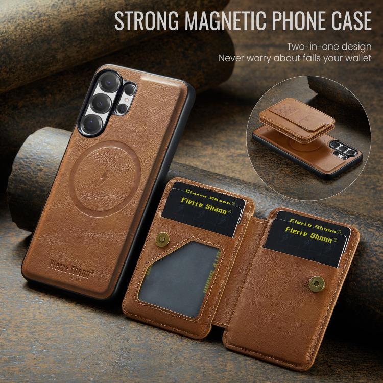 For Samsung Galaxy S26 Ultra 5G Fierre Shann FS028 MagSafe RFID Card Holder Back Phone Case
