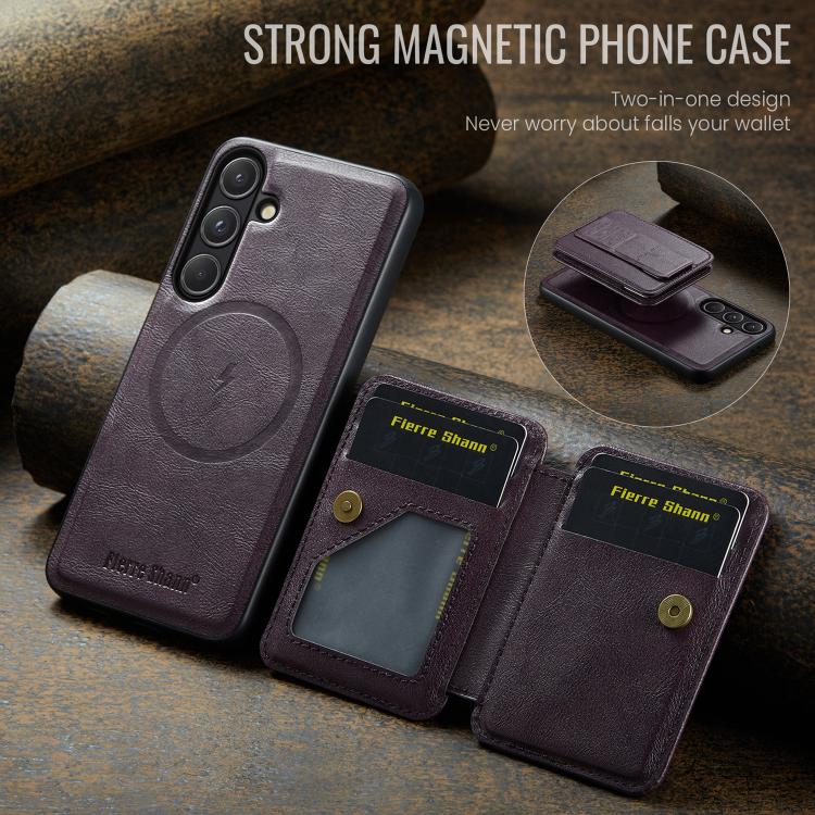 For Samsung Galaxy S26+ 5G Fierre Shann FS028 MagSafe RFID Card Holder Back Phone Case