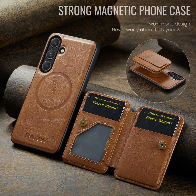 For Samsung Galaxy S26+ 5G Fierre Shann FS028 MagSafe RFID Card Holder Back Phone Case