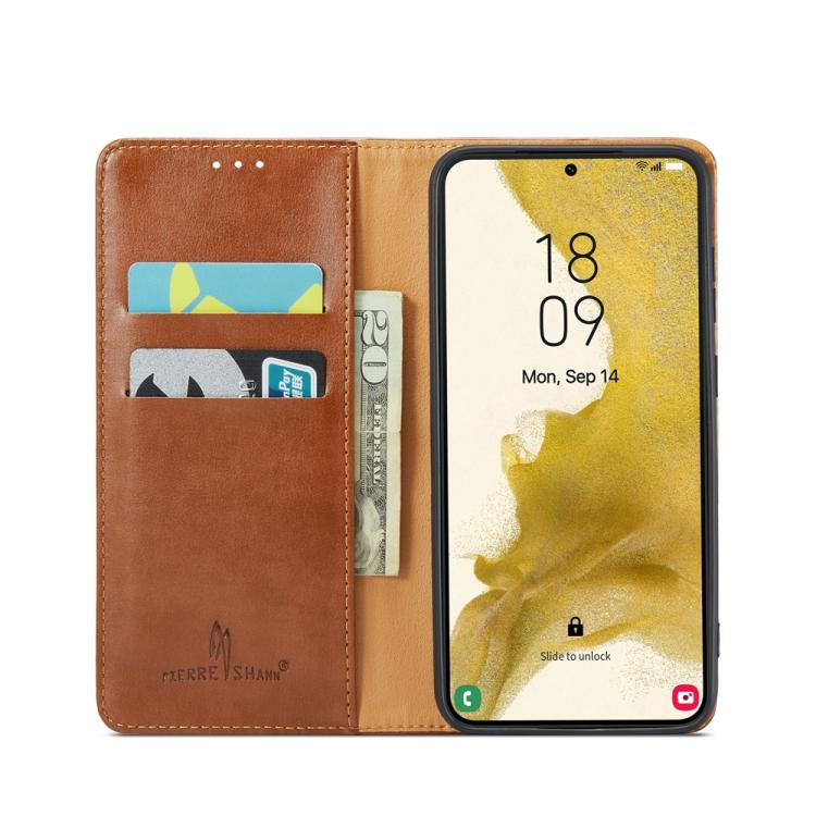 For Samsung Galaxy S25+ 5G Fierre Shann PU Genuine Leather Texture Phone Case