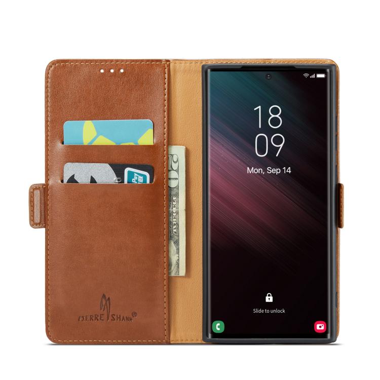 For Samsung Galaxy S25 Ultra 5G Fierre Shann PU Genuine Leather Texture Phone Case