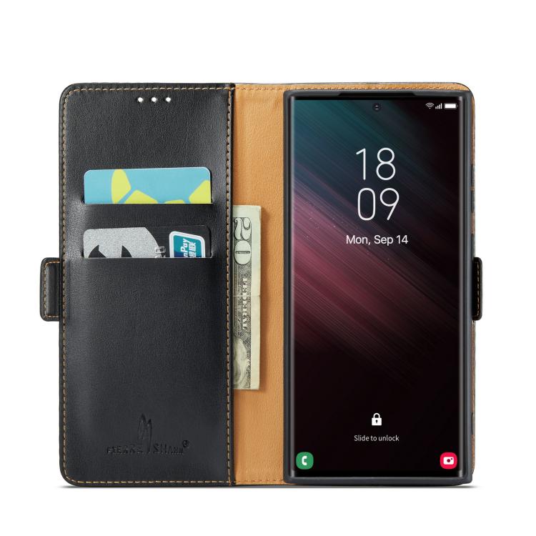 For Samsung Galaxy S25 Ultra 5G Fierre Shann PU Genuine Leather Texture Phone Case
