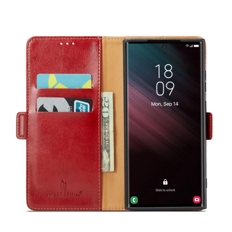 For Samsung Galaxy S25 Ultra 5G Fierre Shann PU Genuine Leather Texture Phone Case