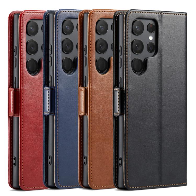 For Samsung Galaxy S25 Ultra 5G Fierre Shann PU Genuine Leather Texture Phone Case