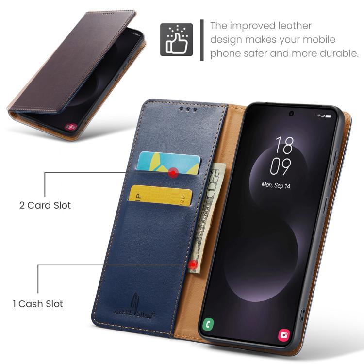 For Samsung Galaxy S25 Edge 5G Fierre Shann PU Genuine Leather Texture Phone Case