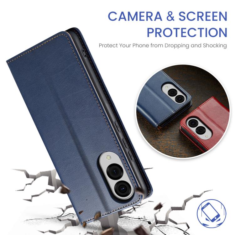 For Samsung Galaxy S25 Edge 5G Fierre Shann PU Genuine Leather Texture Phone Case