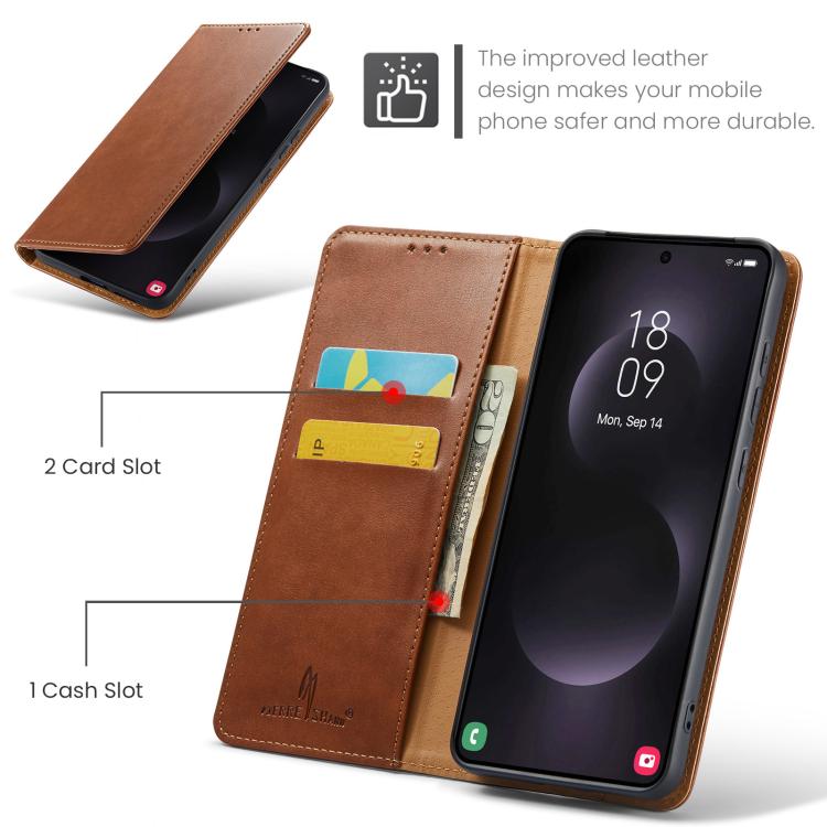 For Samsung Galaxy S25 Edge 5G Fierre Shann PU Genuine Leather Texture Phone Case