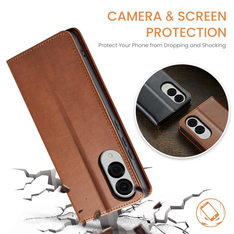For Samsung Galaxy S25 Edge 5G Fierre Shann PU Genuine Leather Texture Phone Case