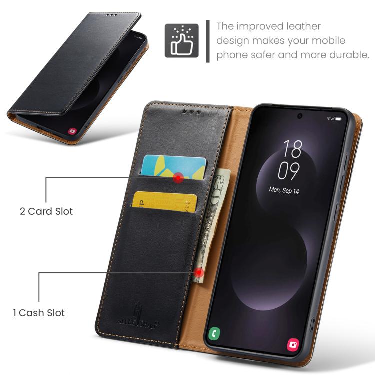 For Samsung Galaxy S25 Edge 5G Fierre Shann PU Genuine Leather Texture Phone Case