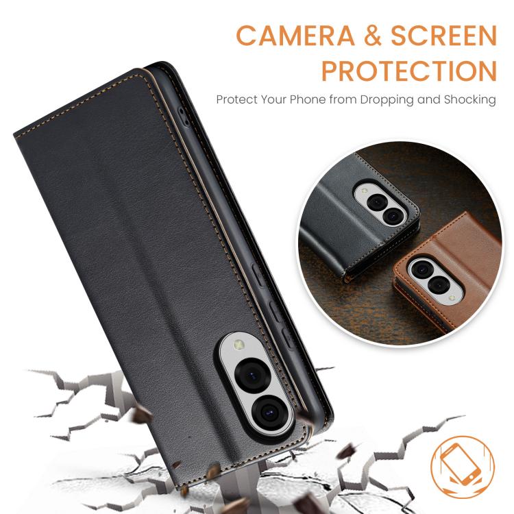 For Samsung Galaxy S25 Edge 5G Fierre Shann PU Genuine Leather Texture Phone Case