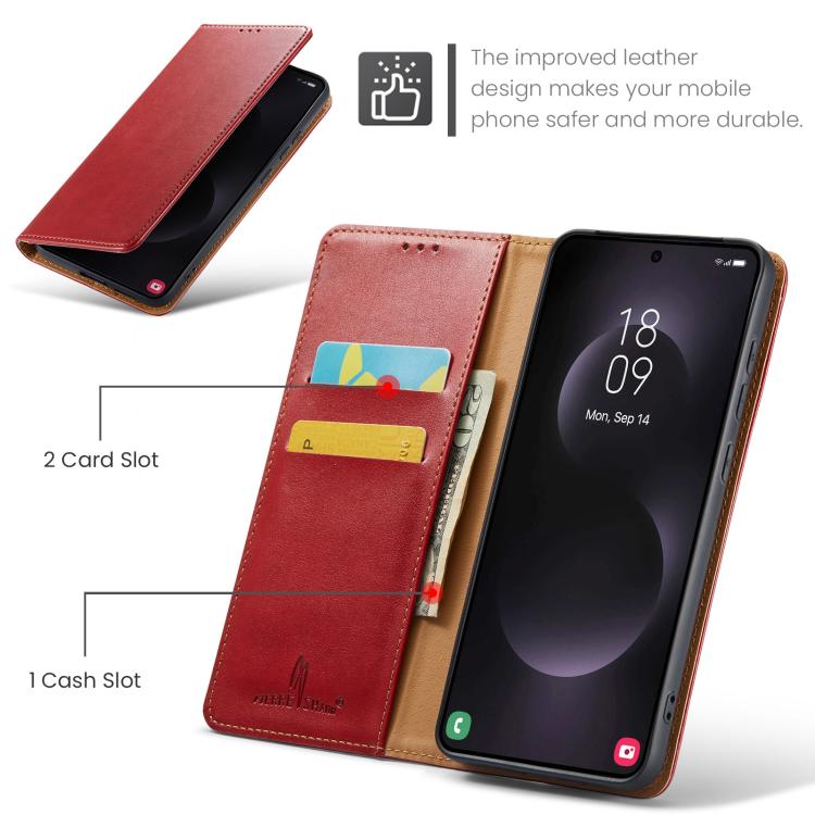For Samsung Galaxy S25 Edge 5G Fierre Shann PU Genuine Leather Texture Phone Case