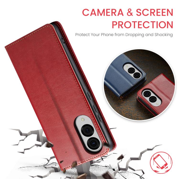 For Samsung Galaxy S25 Edge 5G Fierre Shann PU Genuine Leather Texture Phone Case