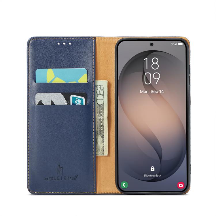 For Samsung Galaxy S26+ 5G Fierre Shann PU Genuine Leather Texture Phone Case