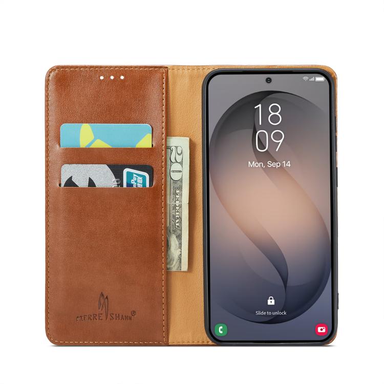 For Samsung Galaxy S26+ 5G Fierre Shann PU Genuine Leather Texture Phone Case