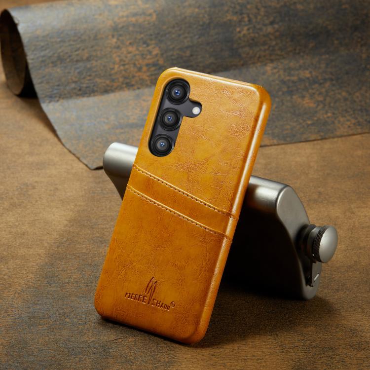 For Samsung Galaxy S25 5G Fierre Shann Retro Oil Wax Texture Card Slots PU Leather Phone Case